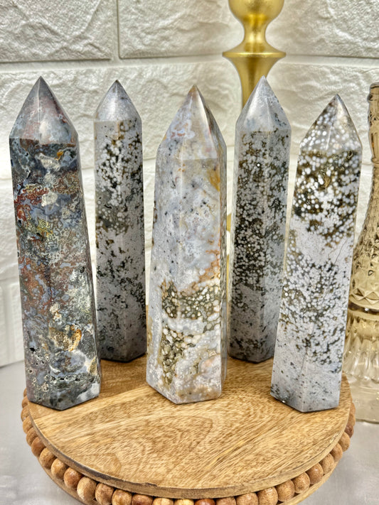 You pick! Orbicular sea jasper towers from Madagascar