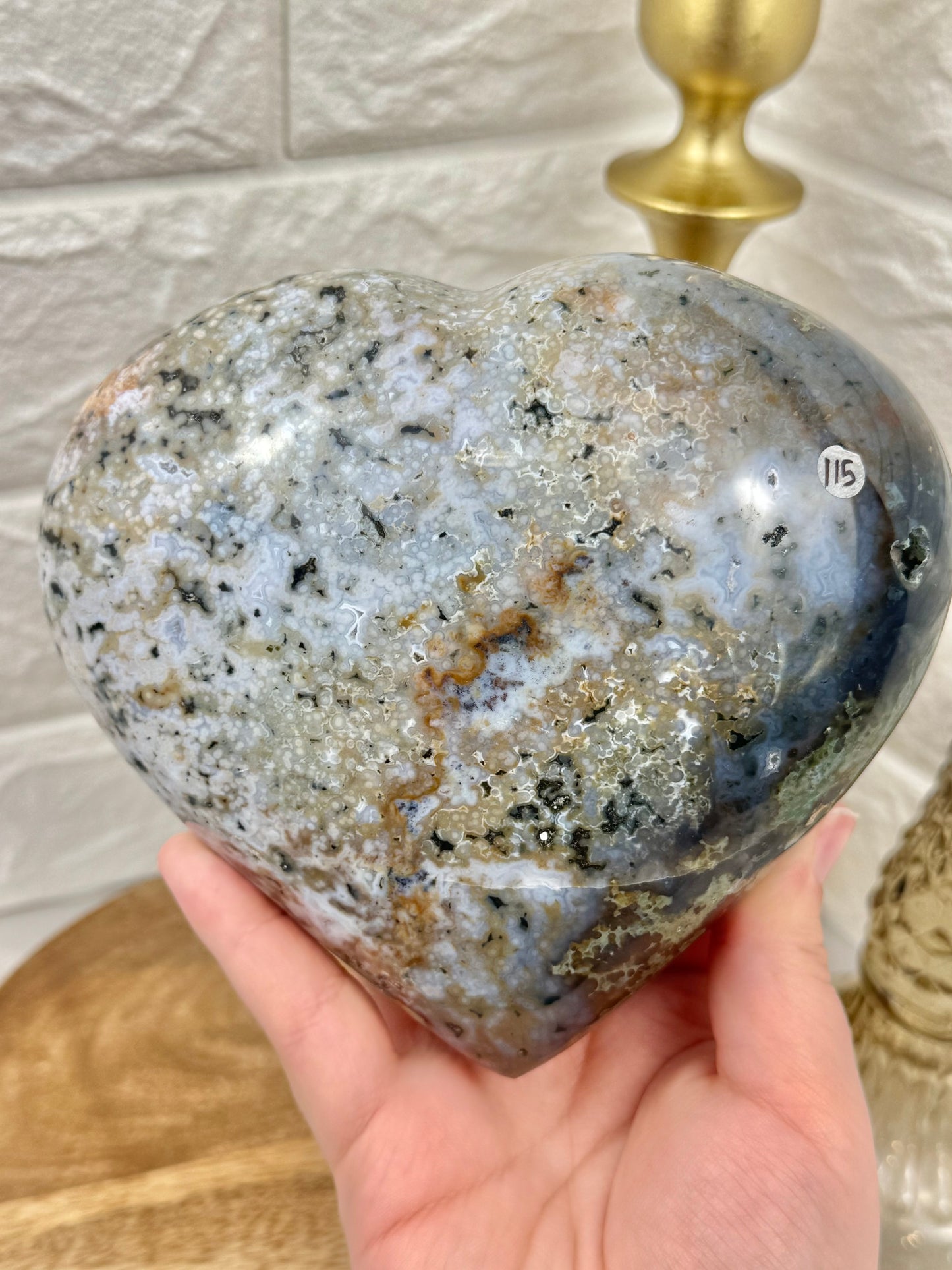 XL orbicular sea jasper heart from Madagascar