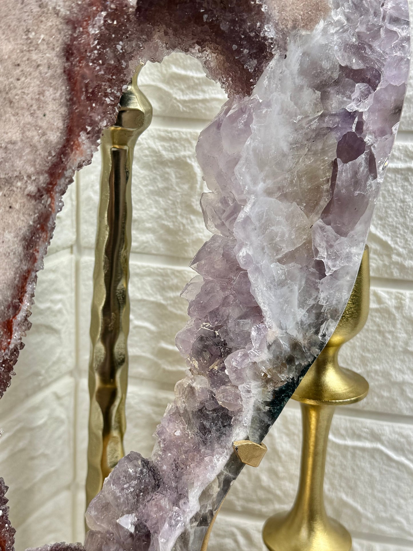 Insane!! XL purple/pink/red amethyst portal on gold stand from Brazil
