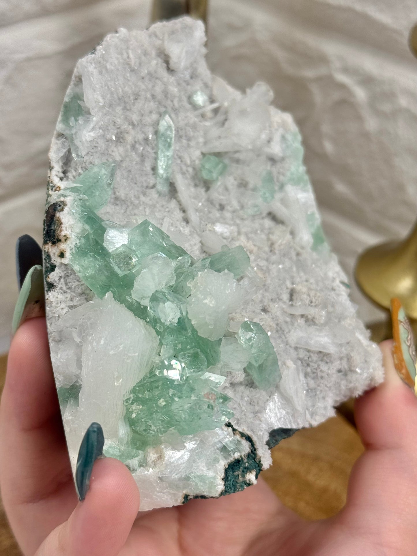 Amazing green apophyllite with mordenite and stillbite specimen from India