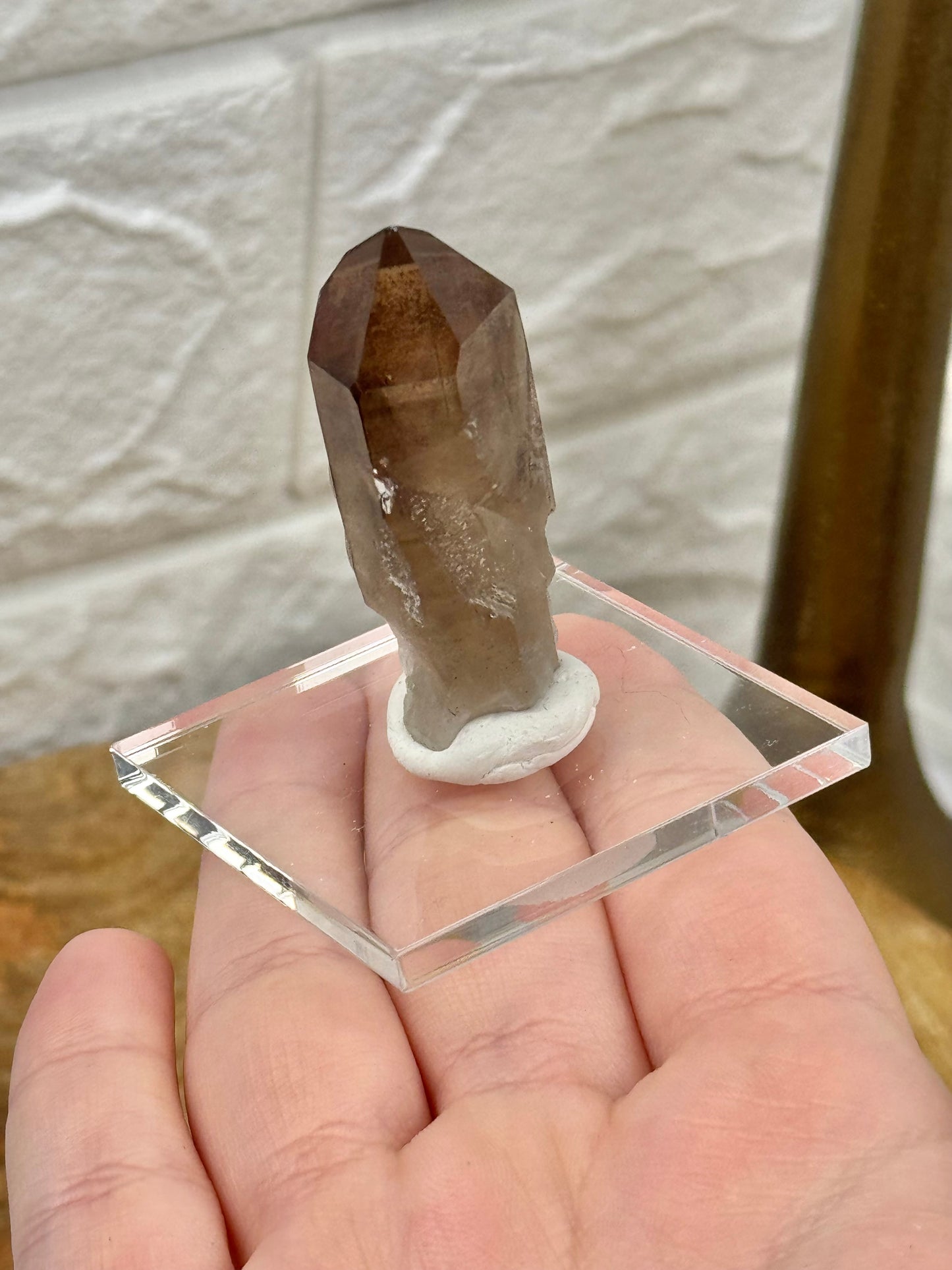 You pick! Hematite included smoky quartz points on stands from Orange river Namibia
