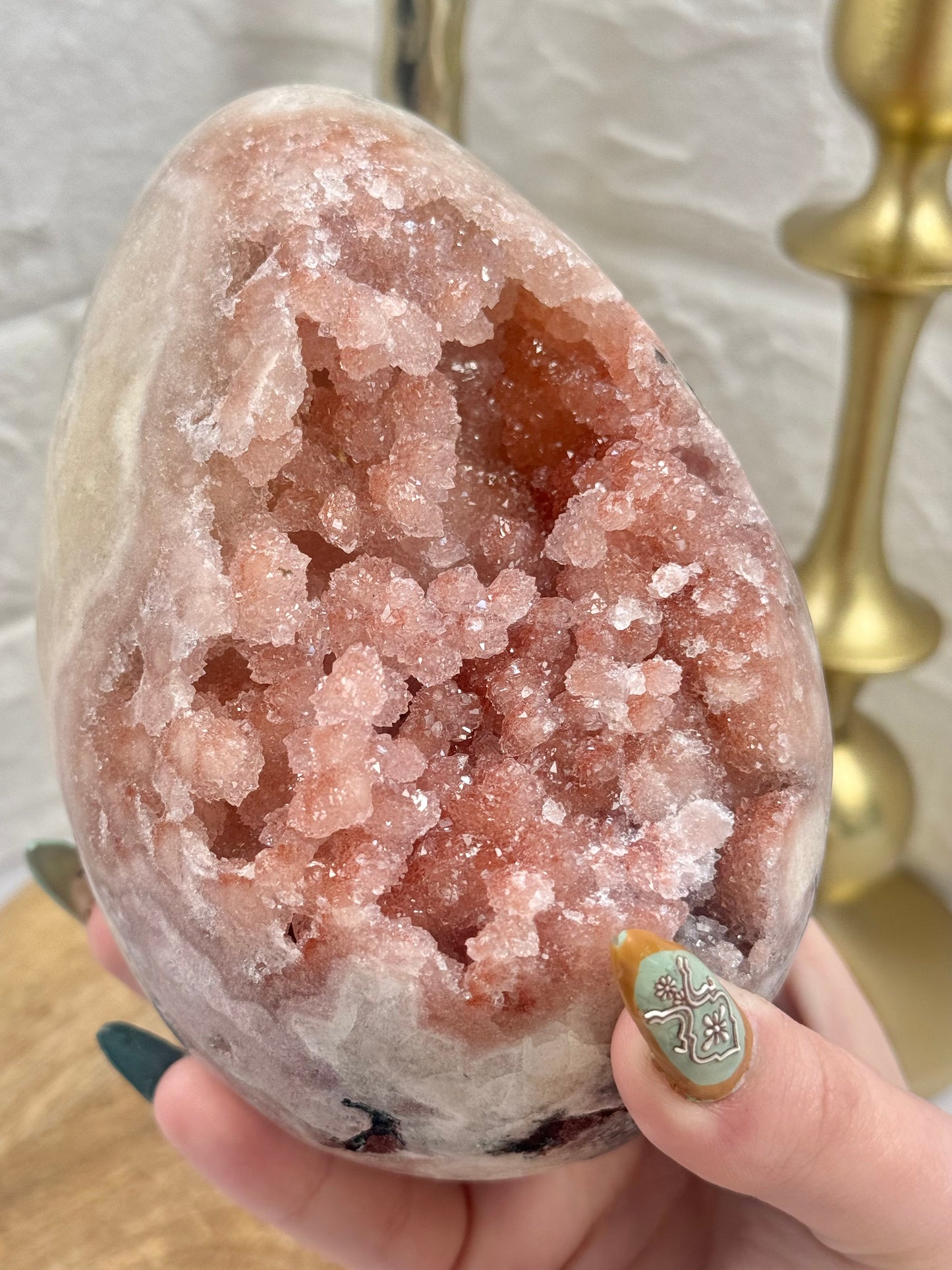 Amazing XL druzy pink amethyst egg from Brazil