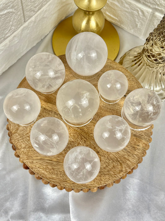 You pick! Gemmy girasol quartz spheres