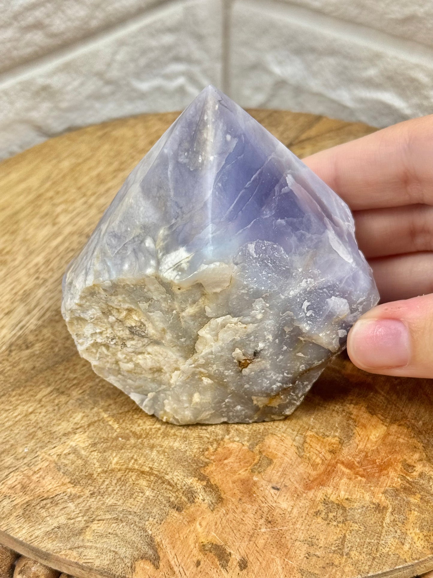 Purple Chalcedony top polished point from Indonesia
