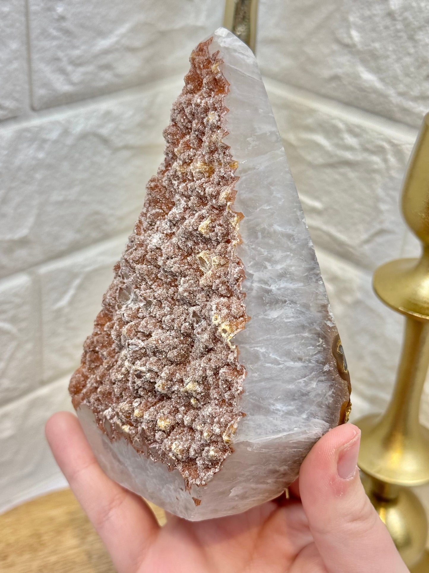 Beautiful red druzy agate upside down diamond from Brazil