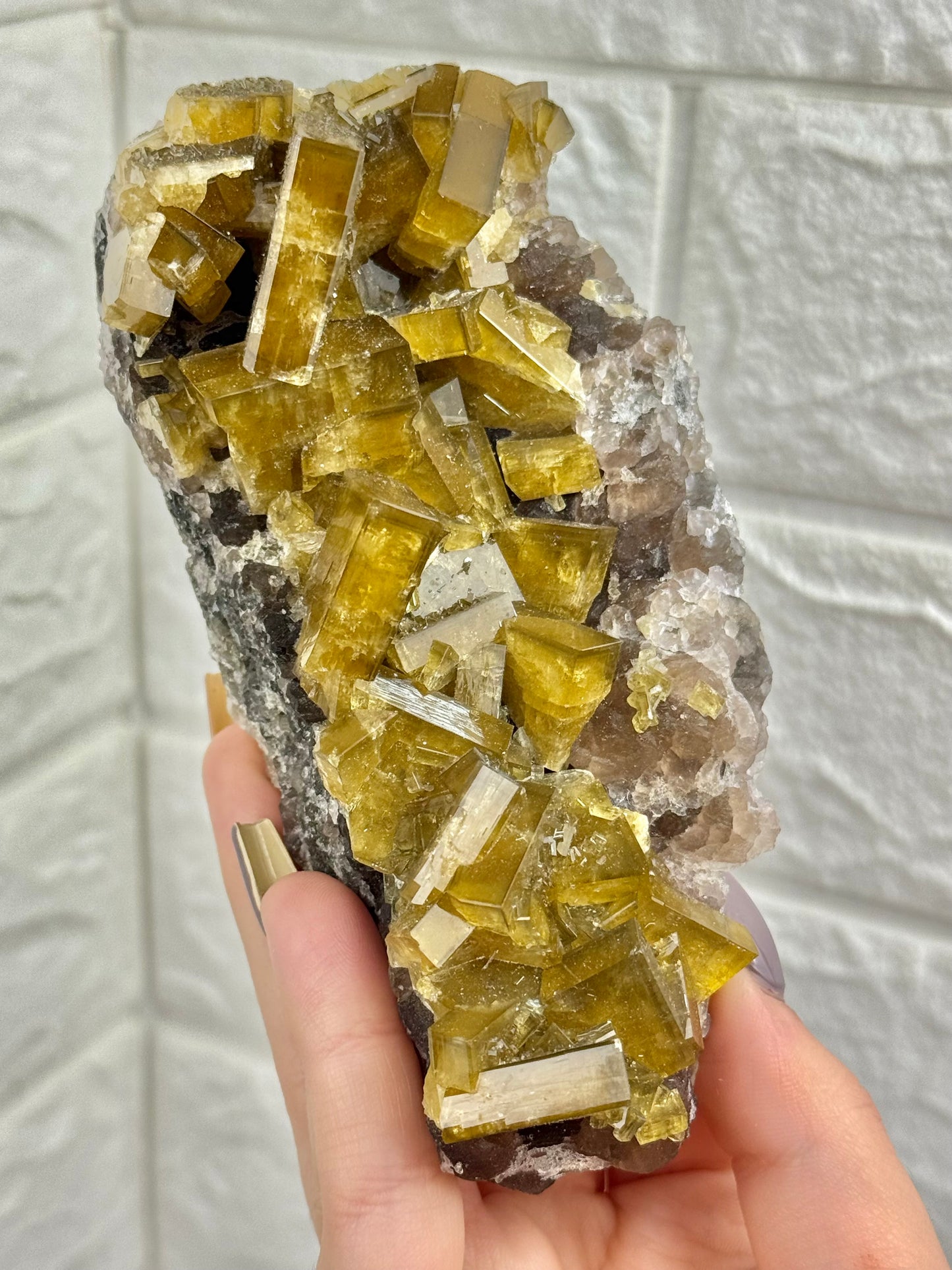 You pick! Incredible yellow barite on purple fluorite from China