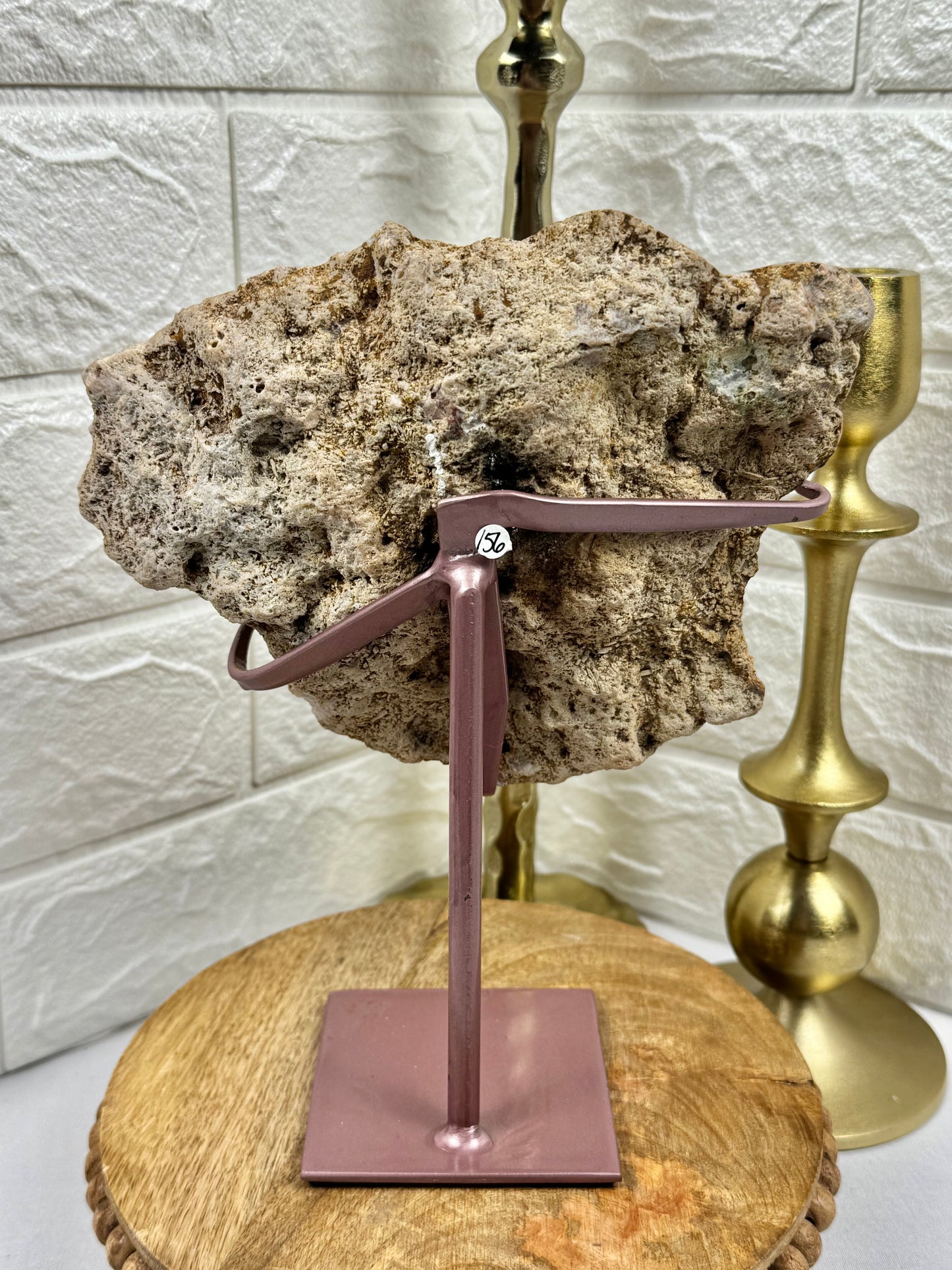 Druzy flower pink amethyst slab on stand from Brazil