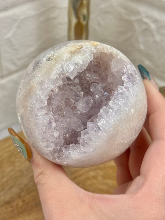 Beautiful druzy pink amethyst sphere from Brazil