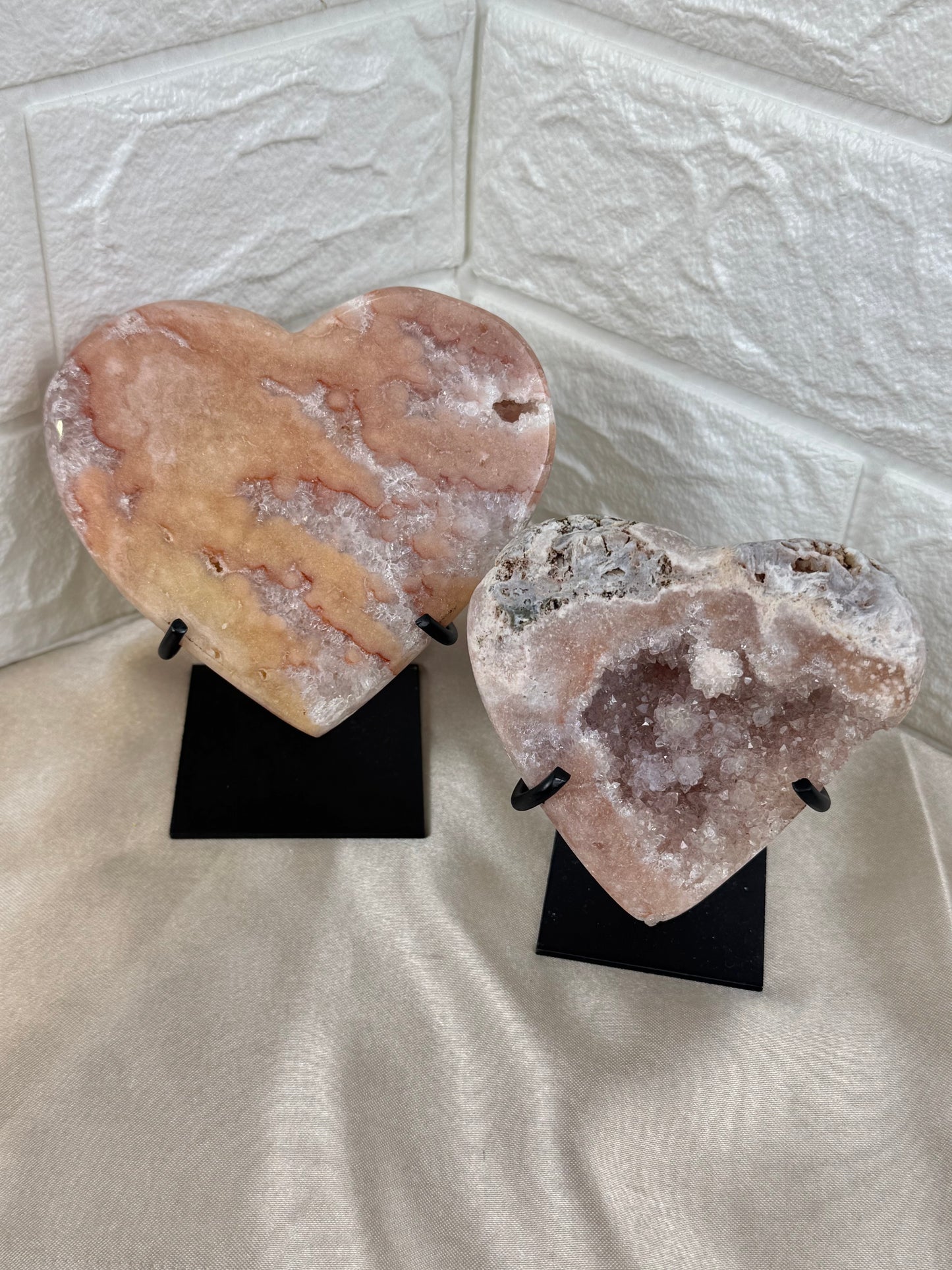 You pick! Pink amethyst hearts on stands from Brazil