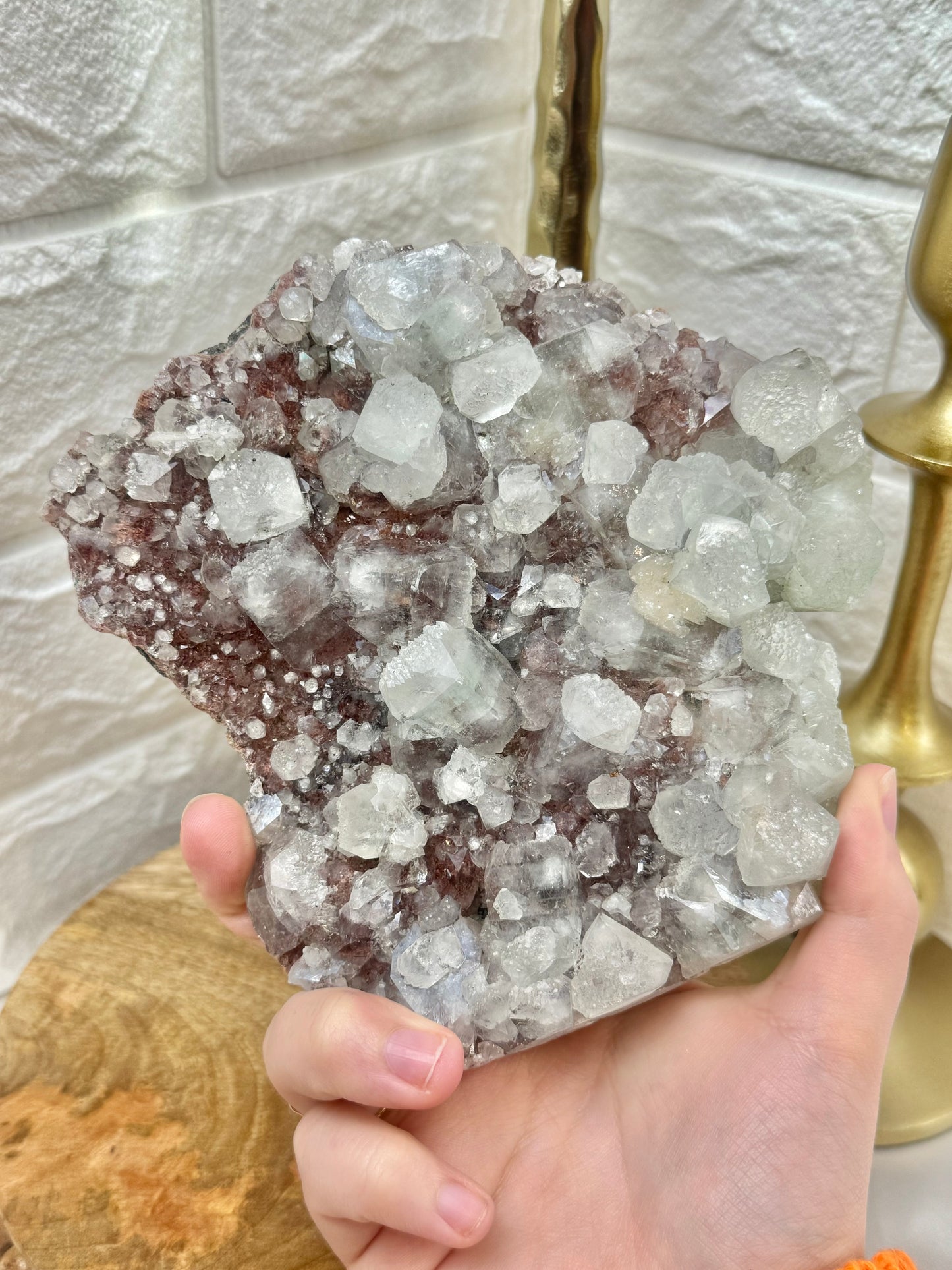 Stunning statement green and red apophyllite specimen from India
