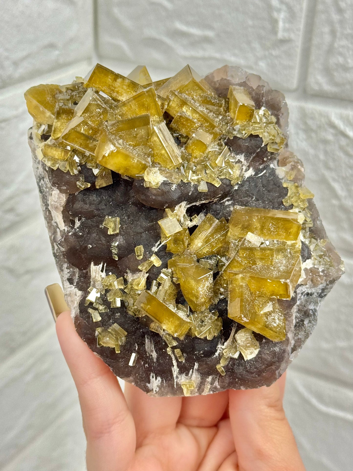 You pick! Incredible yellow barite on purple fluorite from China