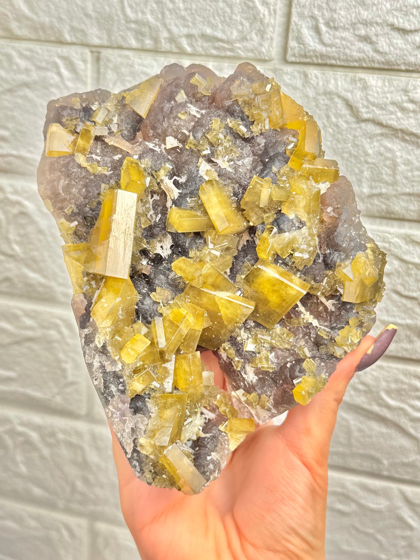 You pick! Incredible yellow barite on purple fluorite from China
