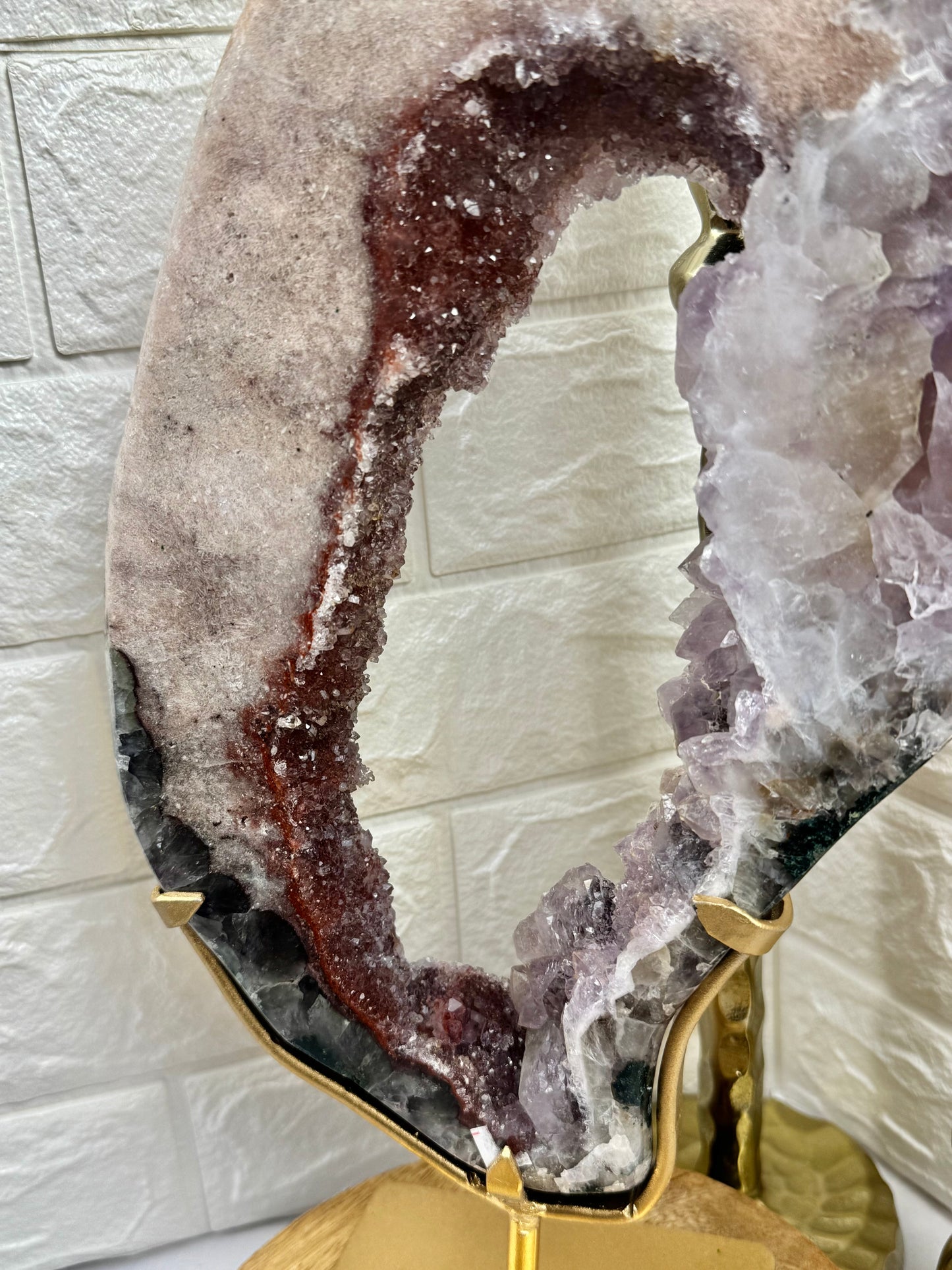 Insane!! XL purple/pink/red amethyst portal on gold stand from Brazil