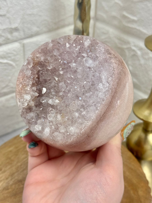 Stunning XL druzy pink amethyst sphere from Brazil