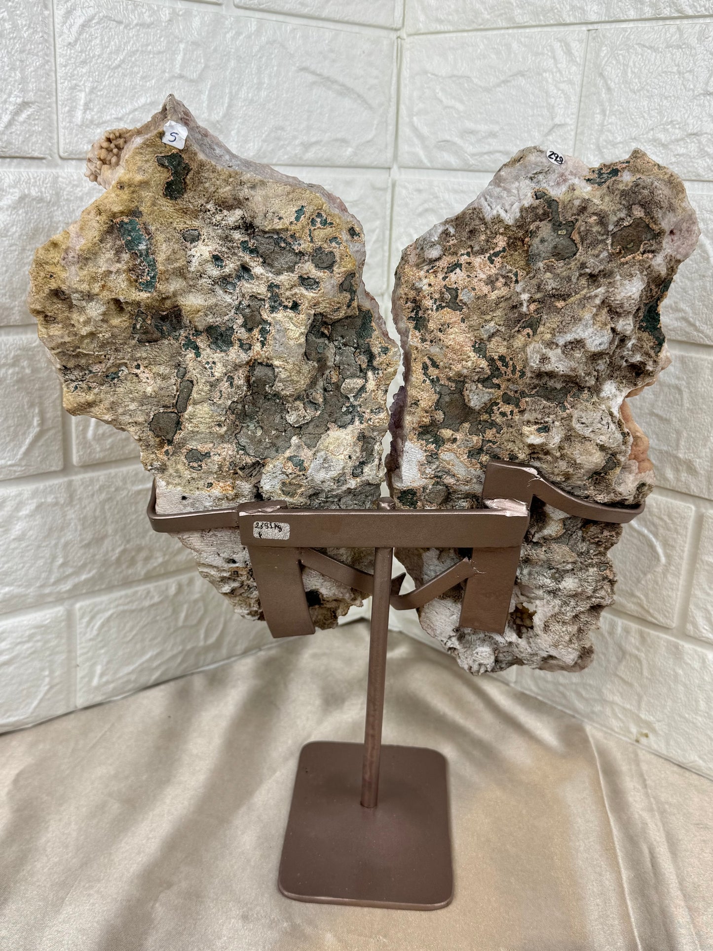 Insane statement pink amethyst wings on rose gold stand from Brazil