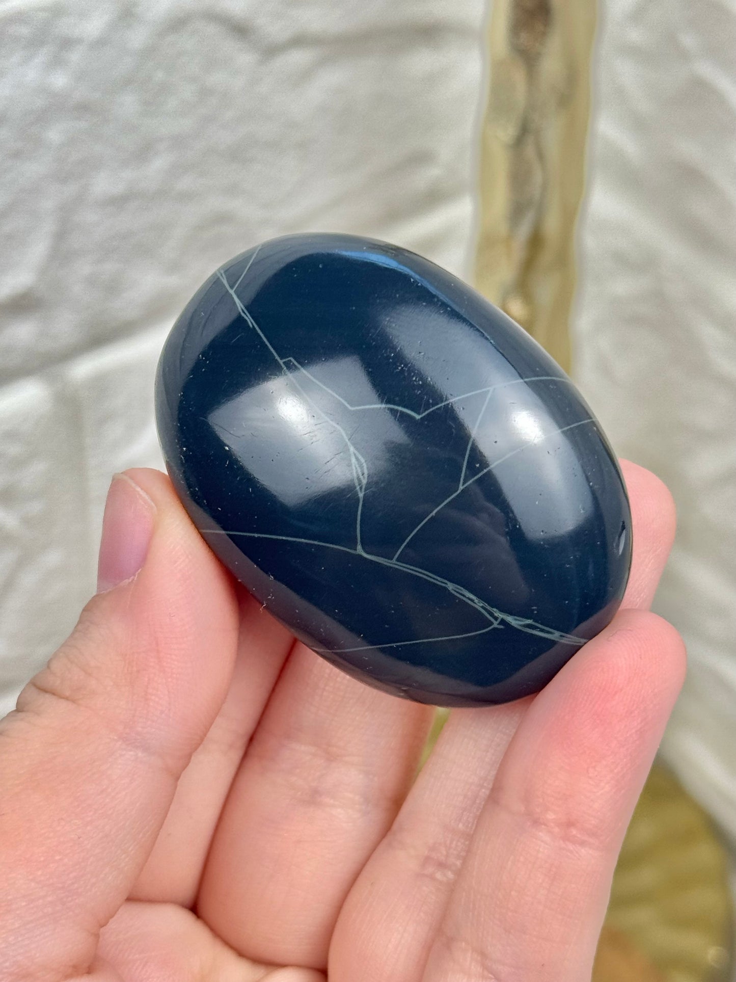 1 spider web obsidian palm stone