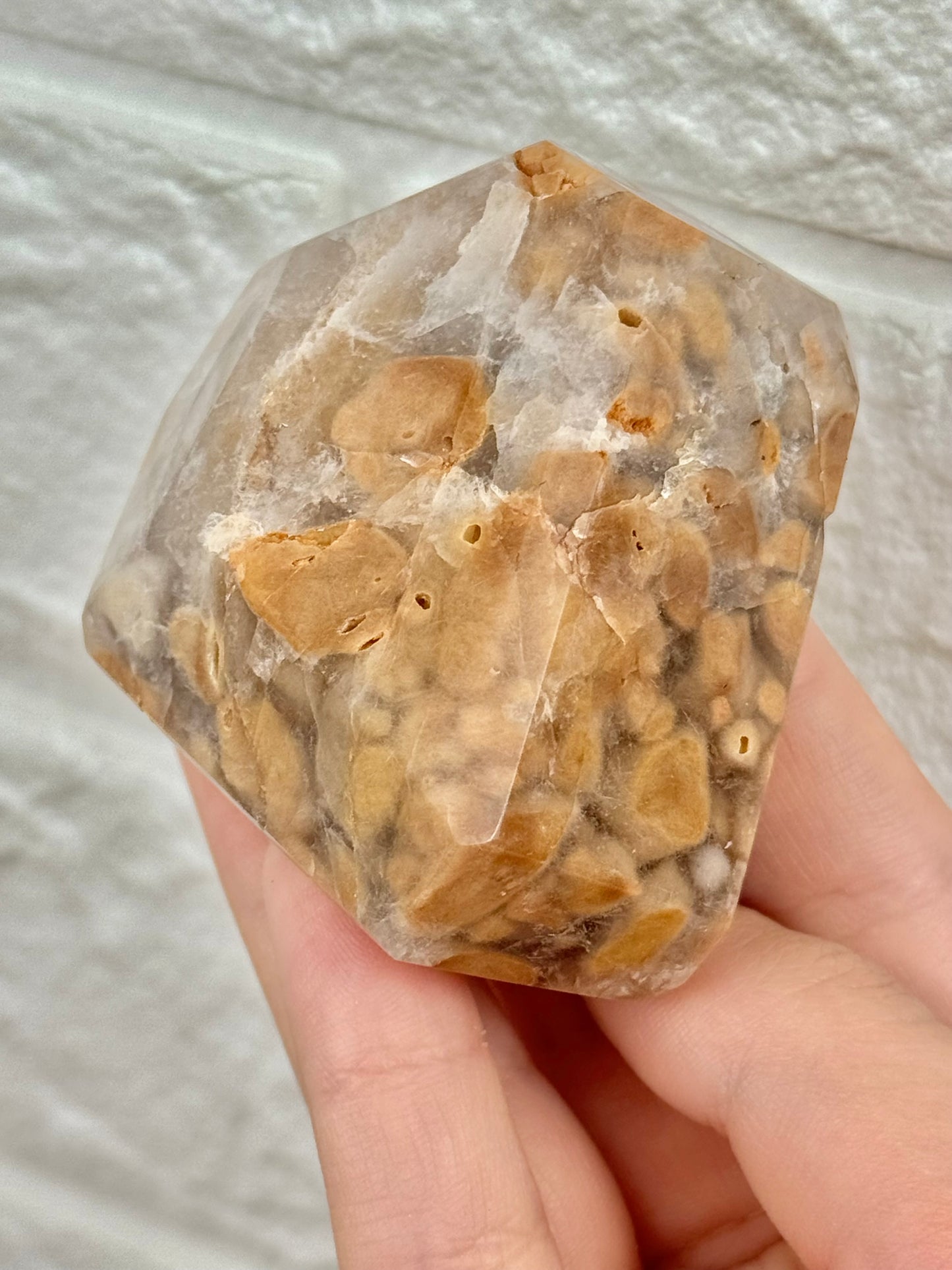 You pick! Unique orange amphibole in quartz from Brazil