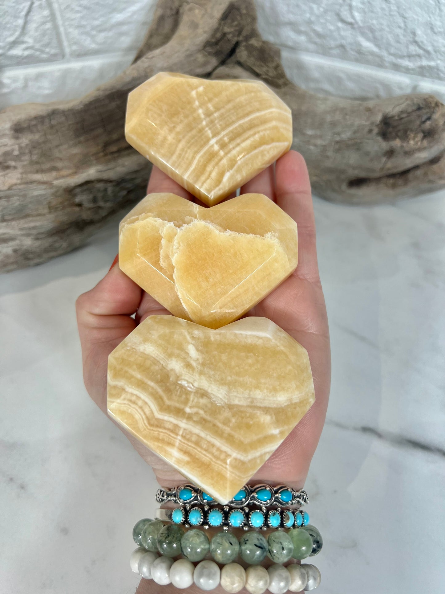 1 orange calcite faceted heart