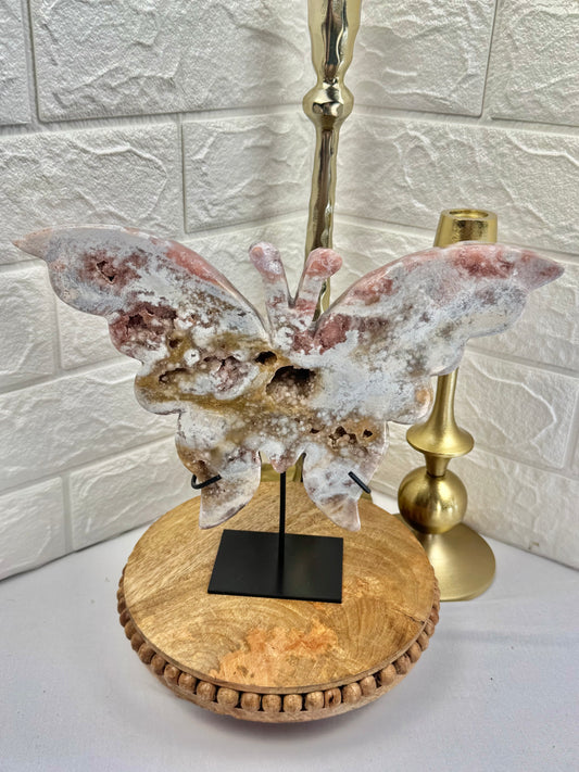 Absolutely gorgeous druzy pink amethyst butterfly on stand from Brazil