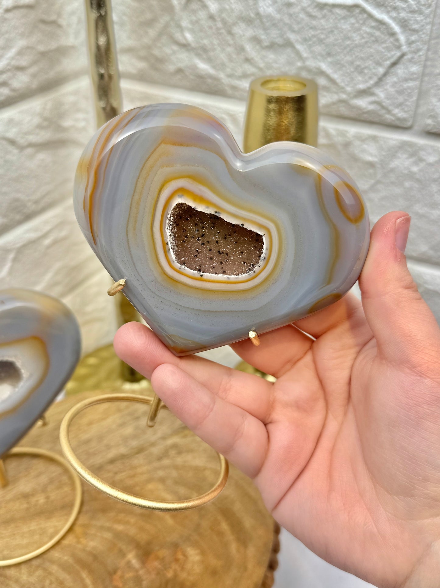 You pick! Banded druzy agate hearts on stands from Brazil