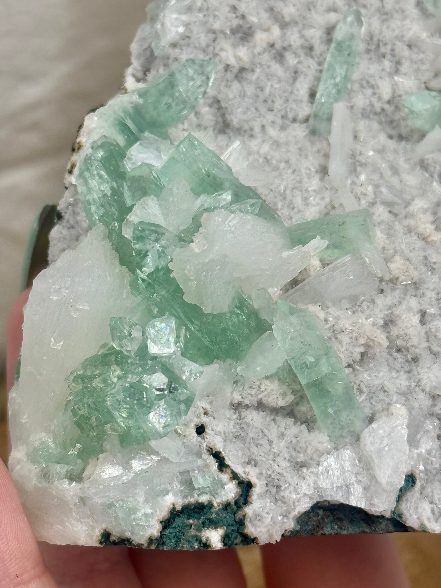 Amazing green apophyllite with mordenite and stillbite specimen from India