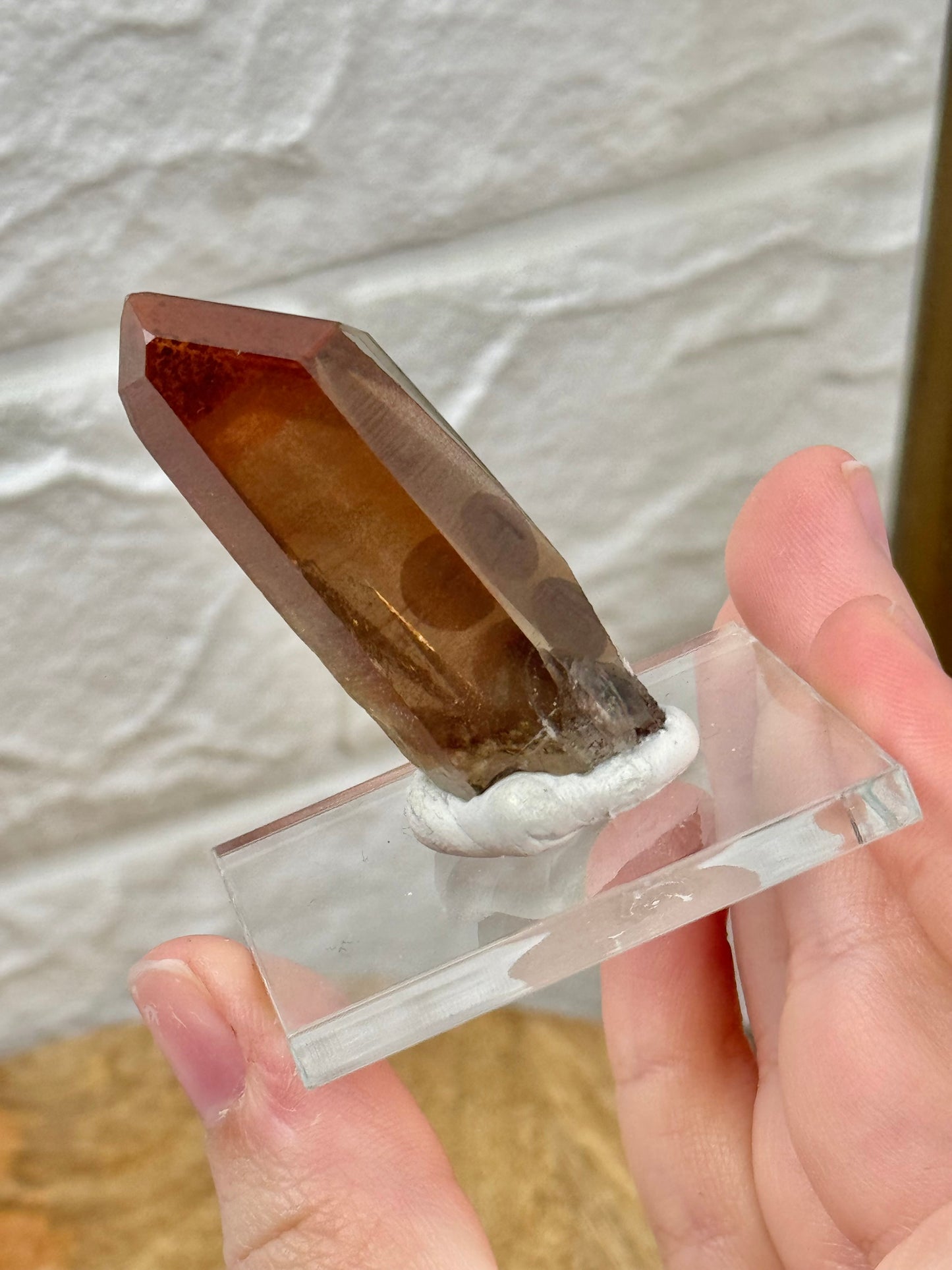 You pick! Hematite included smoky quartz points on stands from Orange river Namibia