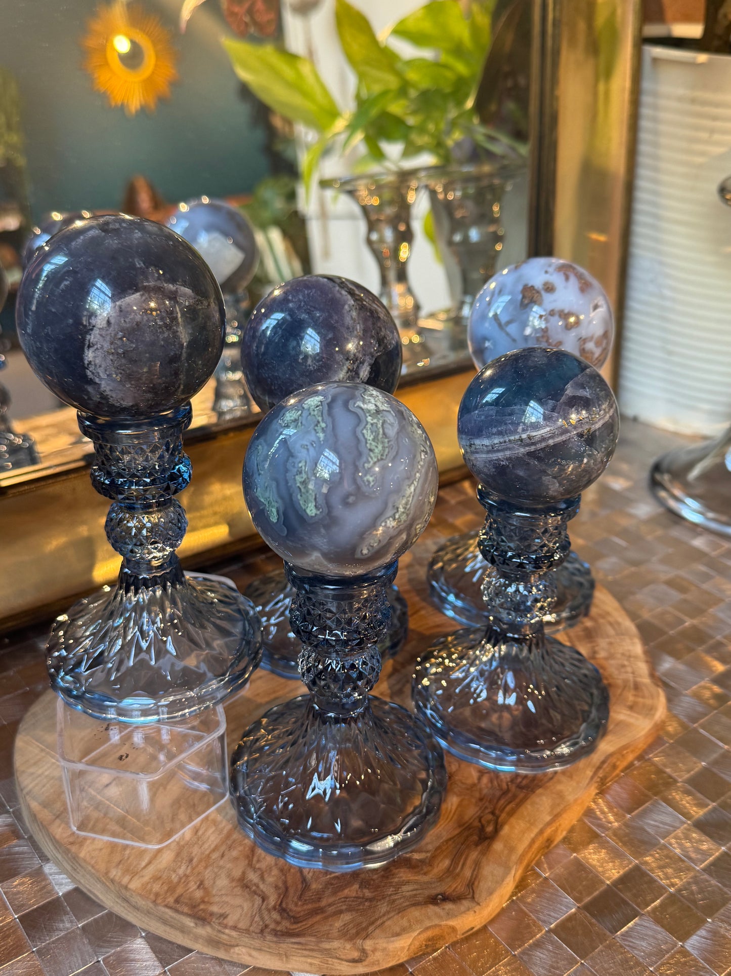 1 dark blue glass sphere/candle holder (sphere not included)