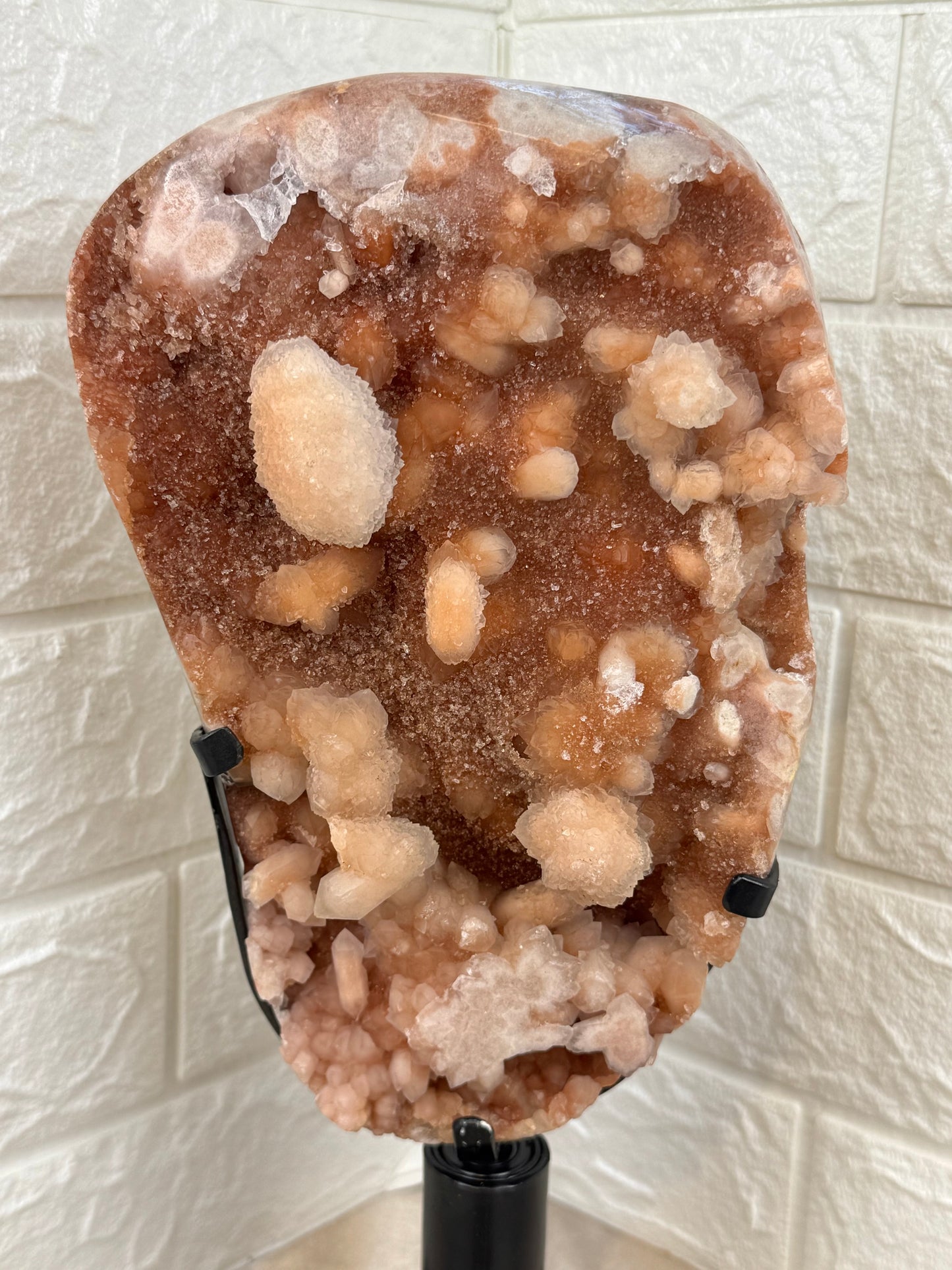 Incredible XL statement pink amethyst on spinny stand from Brazil