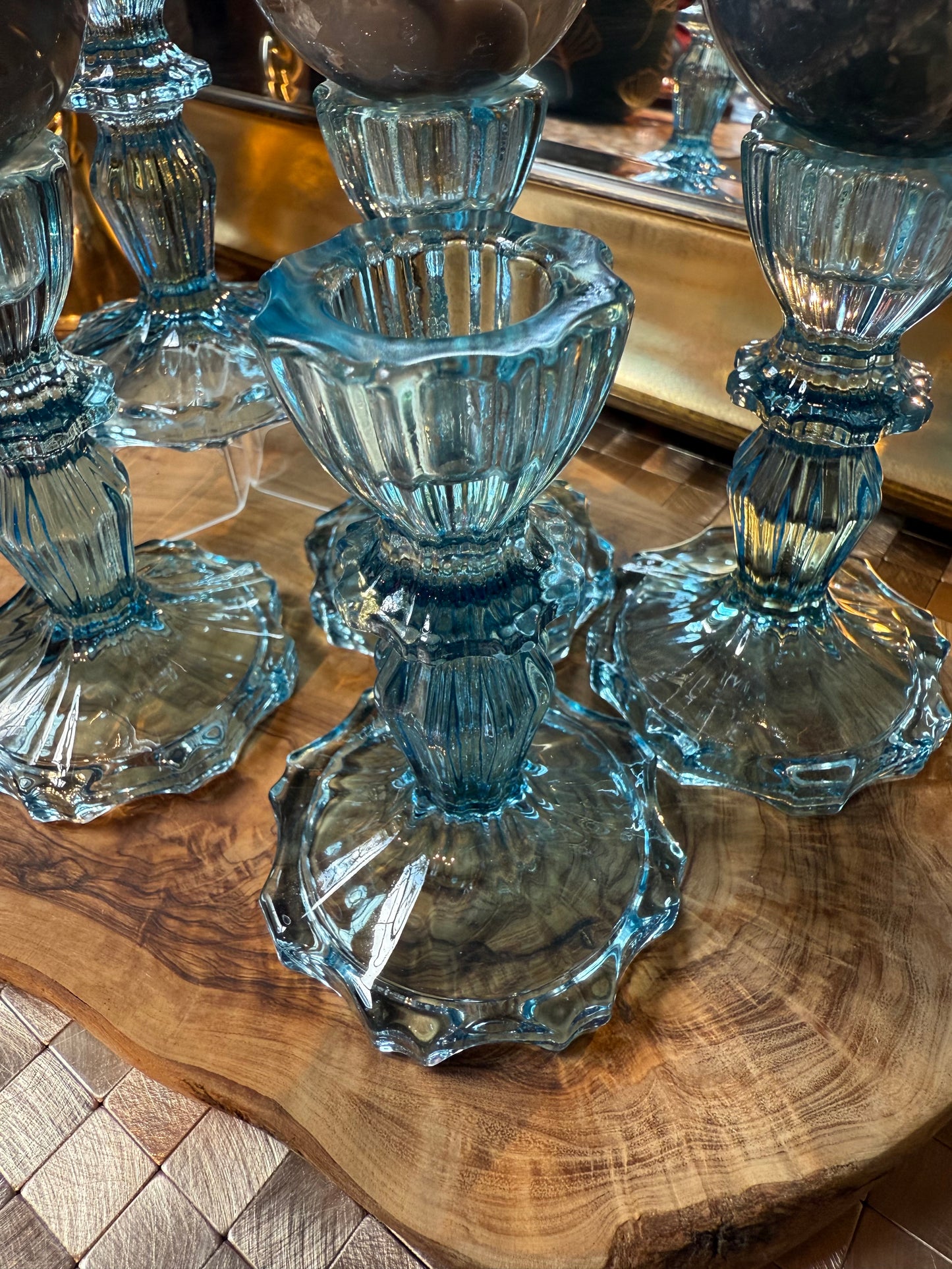 1 light blue glass sphere/candle holder (sphere not included)