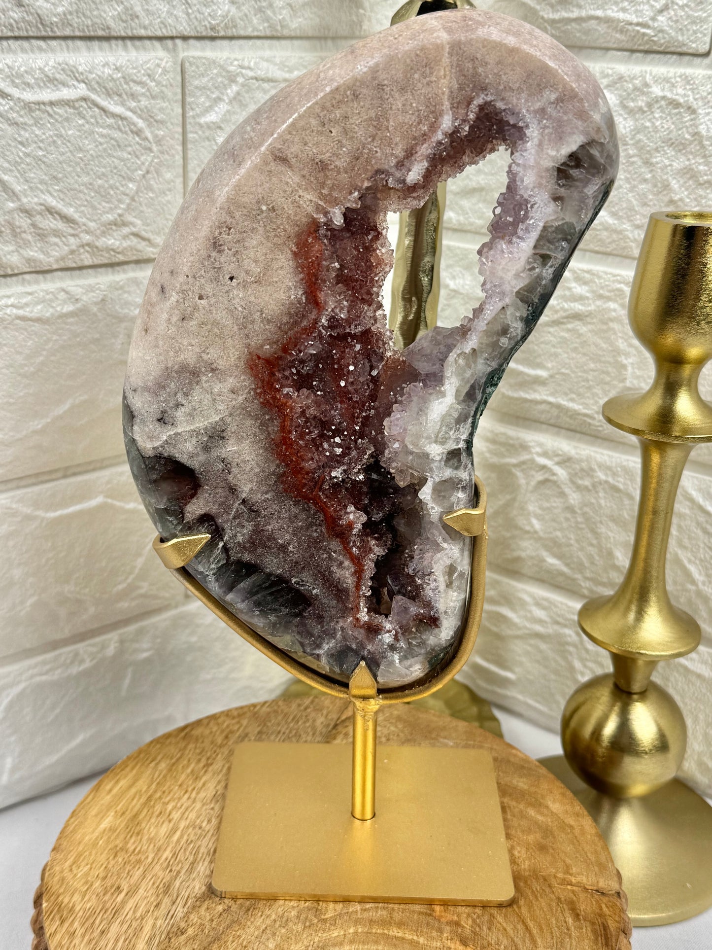 Stunning purple/red amethyst portal on gold stand from Brazil