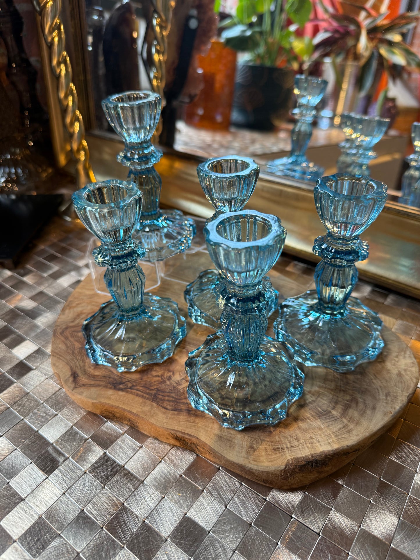 1 light blue glass sphere/candle holder (sphere not included)