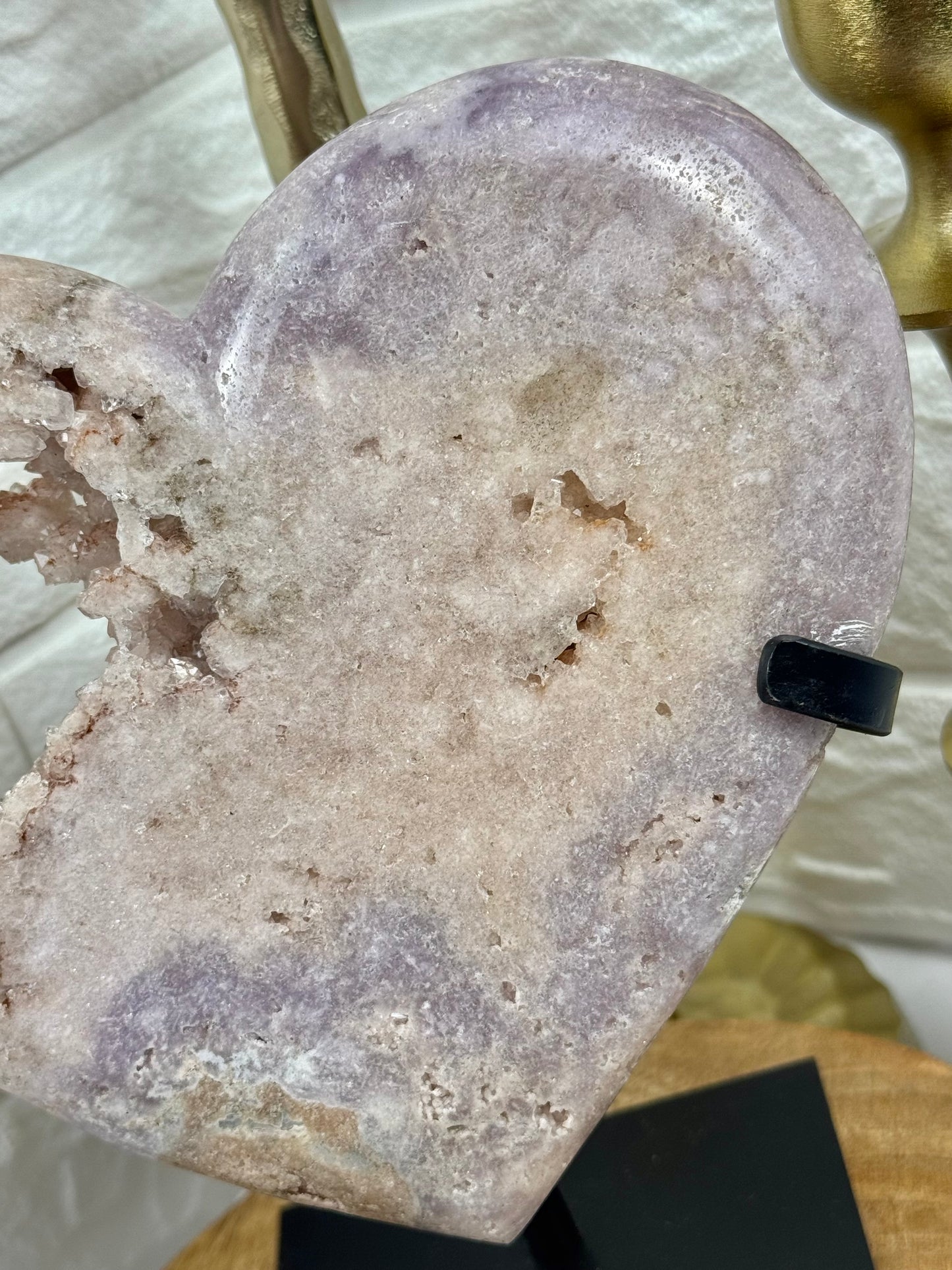 Pink/lavender amethyst heart on stand from Brazil