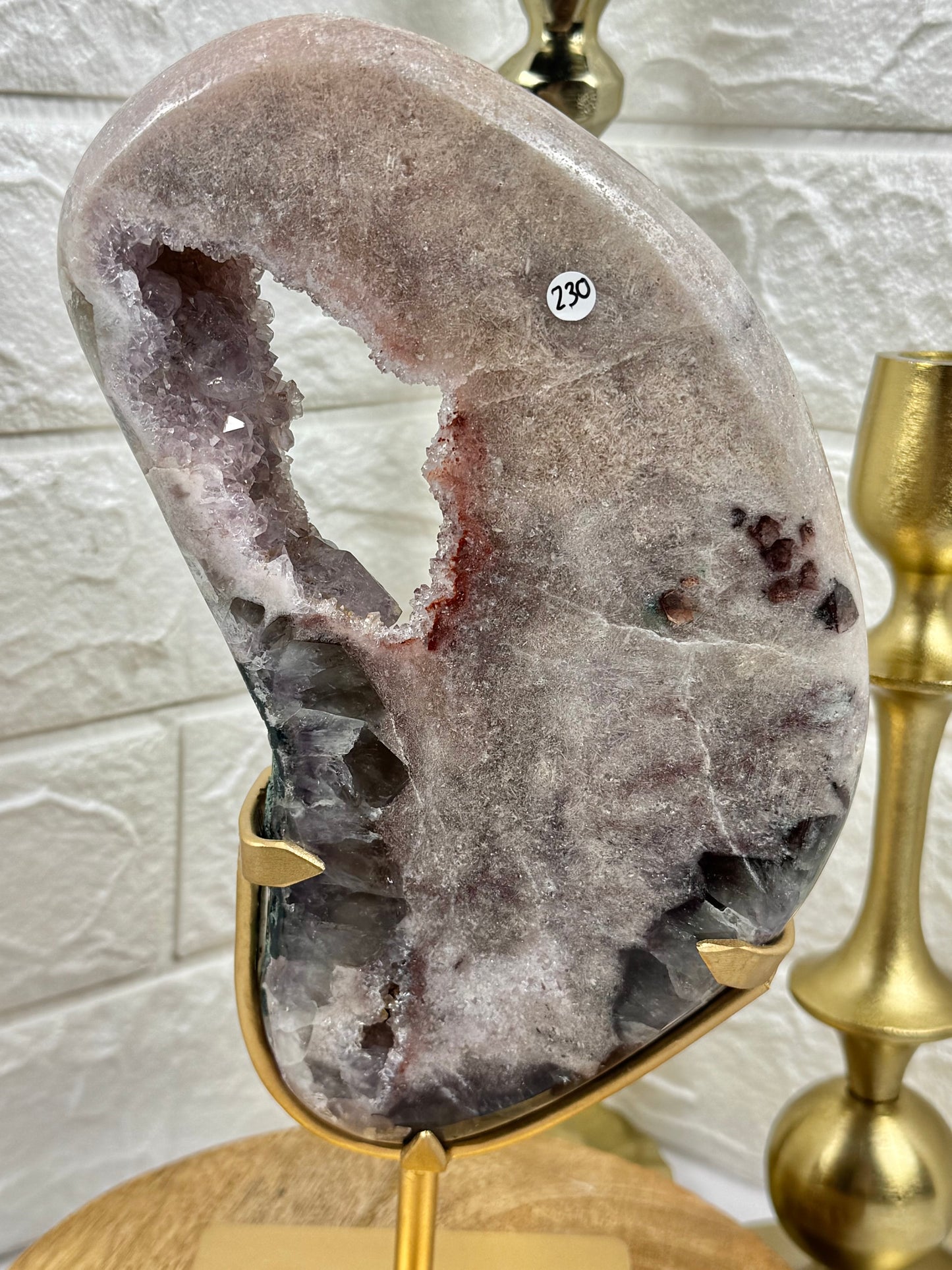 Stunning purple/red amethyst portal on gold stand from Brazil