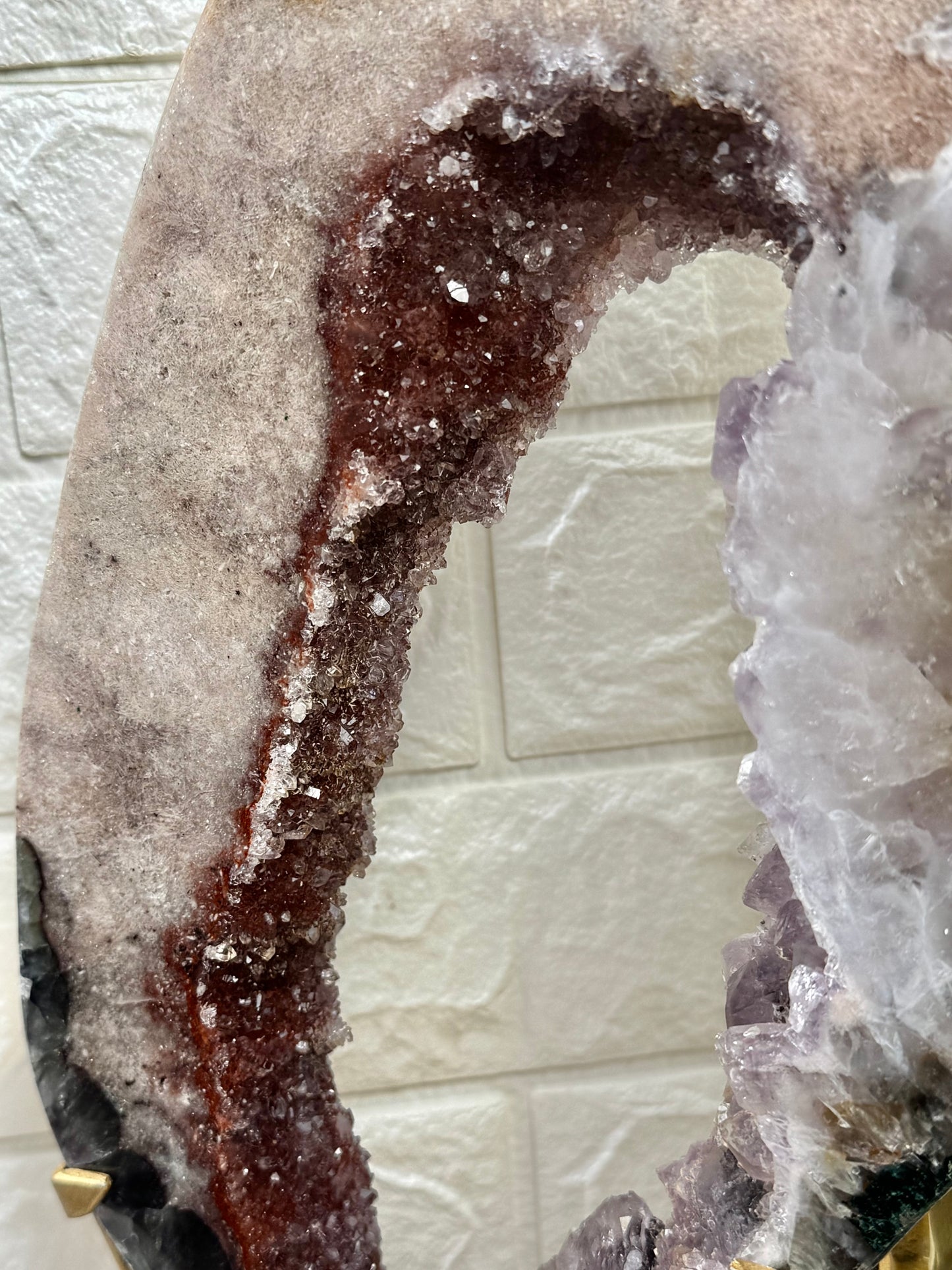 Insane!! XL purple/pink/red amethyst portal on gold stand from Brazil
