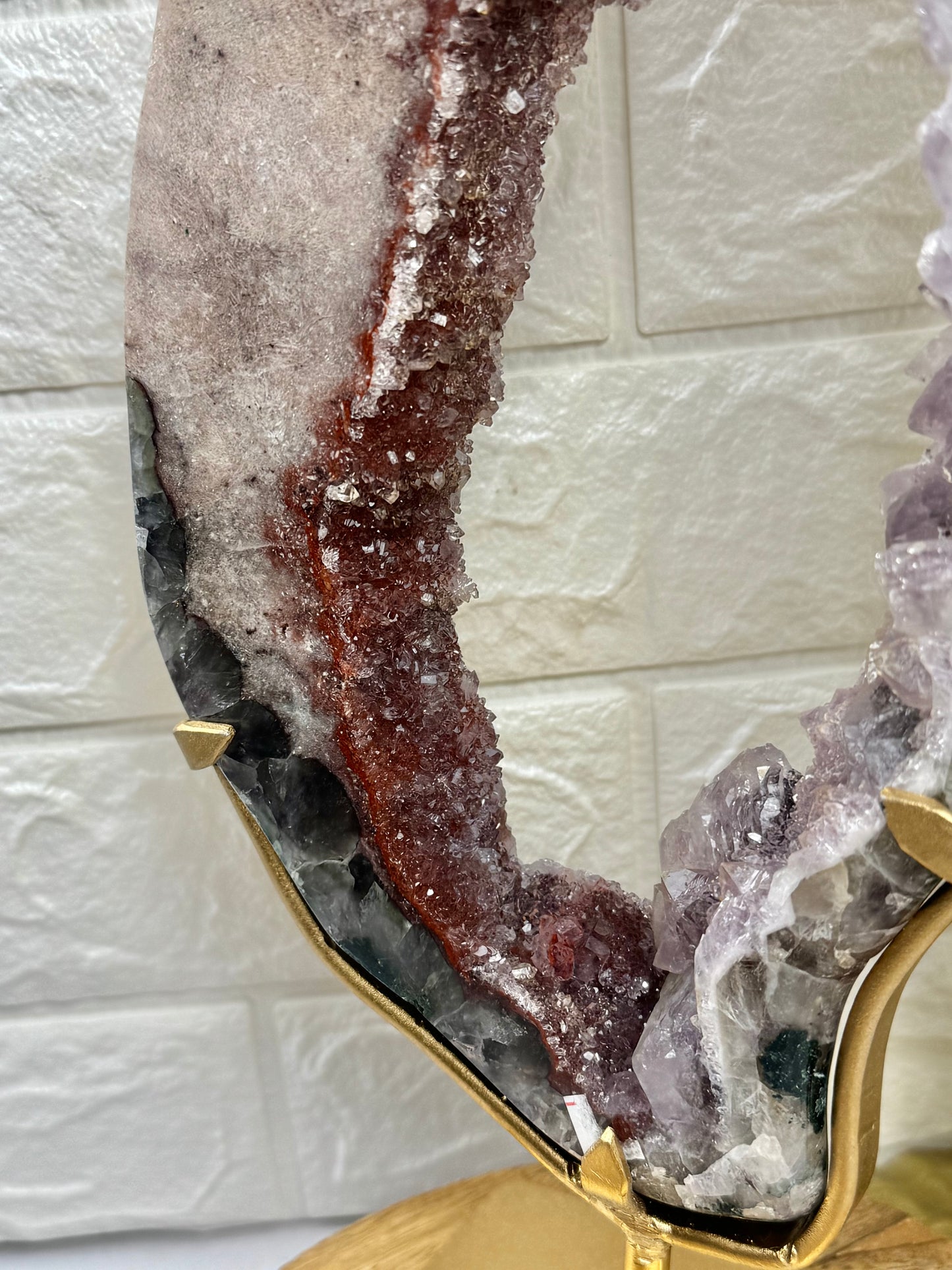 Insane!! XL purple/pink/red amethyst portal on gold stand from Brazil
