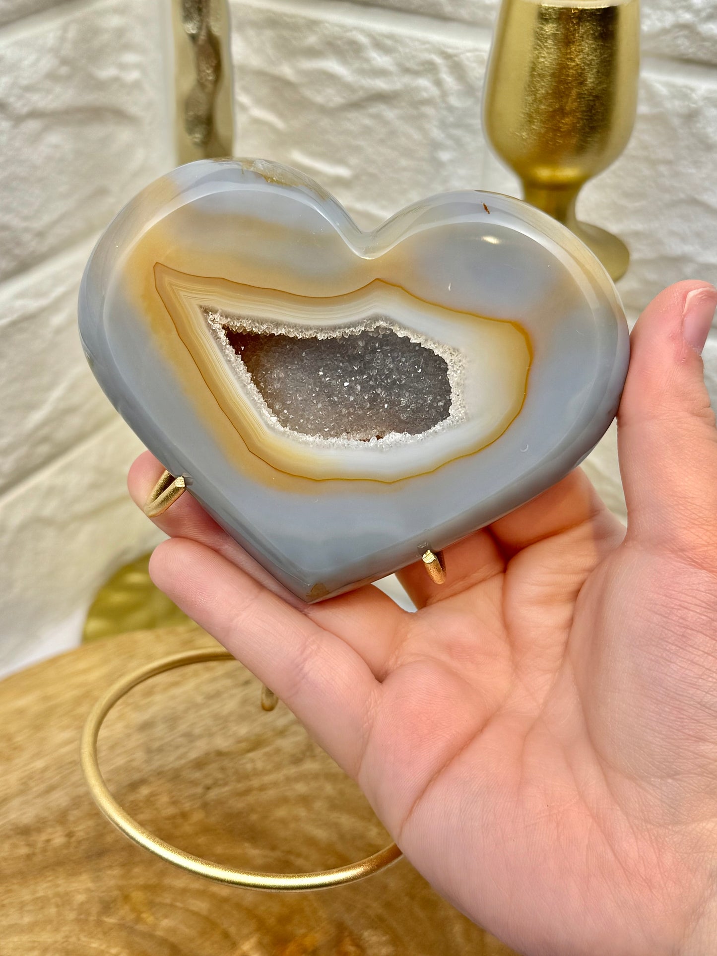 You pick! Banded druzy agate hearts on stands from Brazil