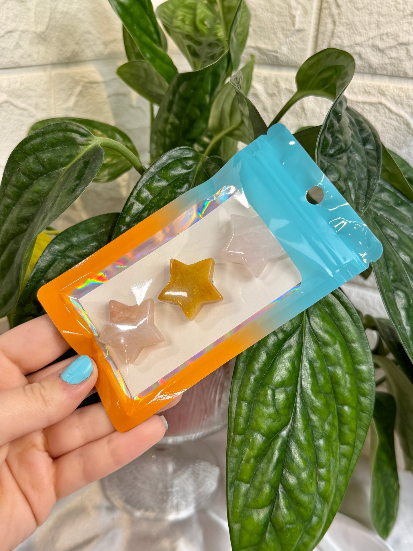 1 auramoon peach aventurine, yellow aventurine, and rose quartz star pack