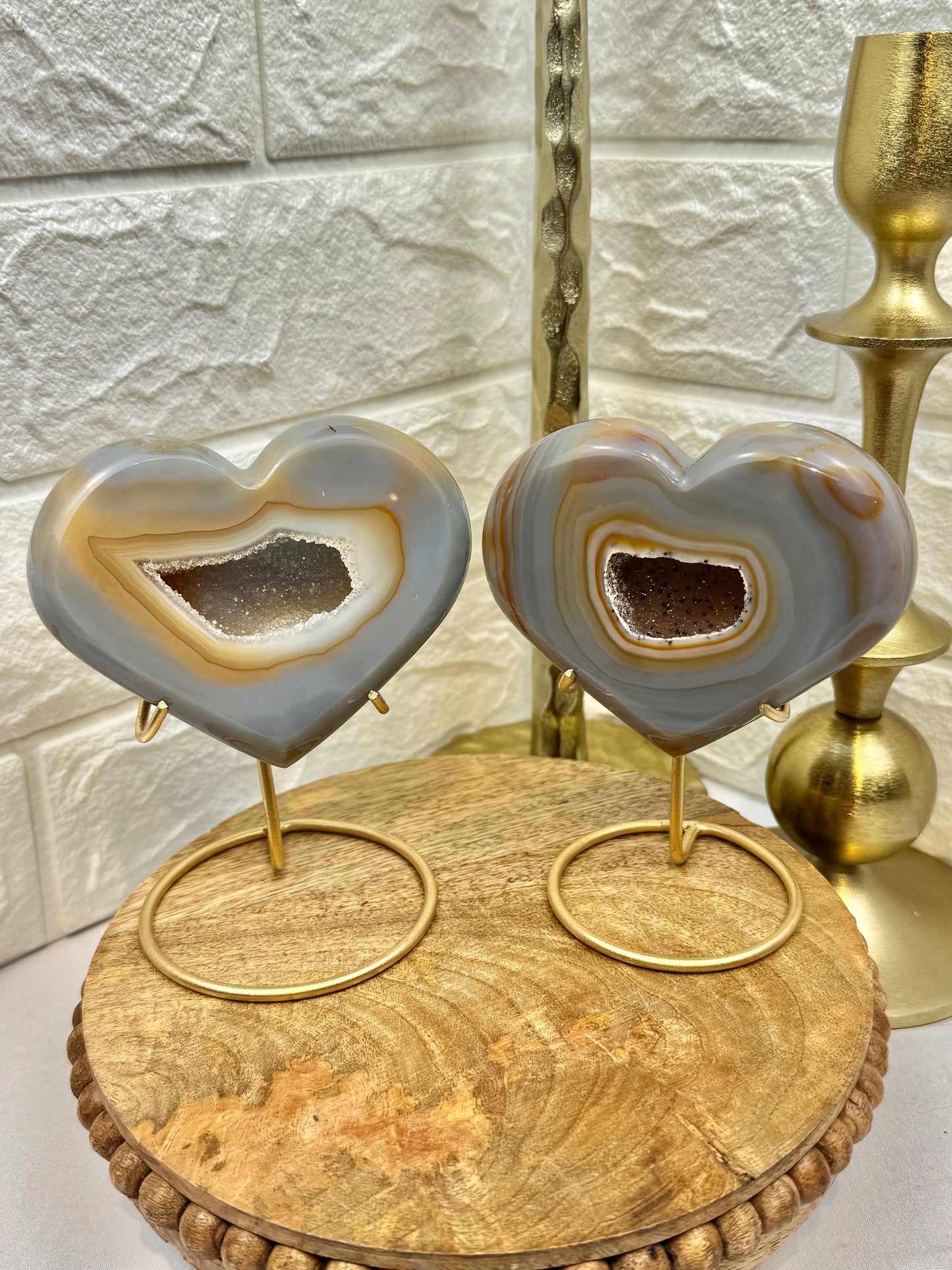 You pick! Banded druzy agate hearts on stands from Brazil