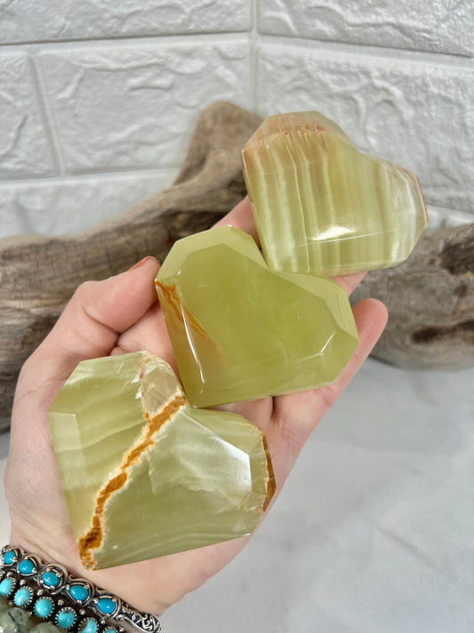 1 juicy green calcite faceted heart
