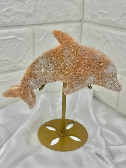 Cute pink amethyst dolphin on stand from Brazil