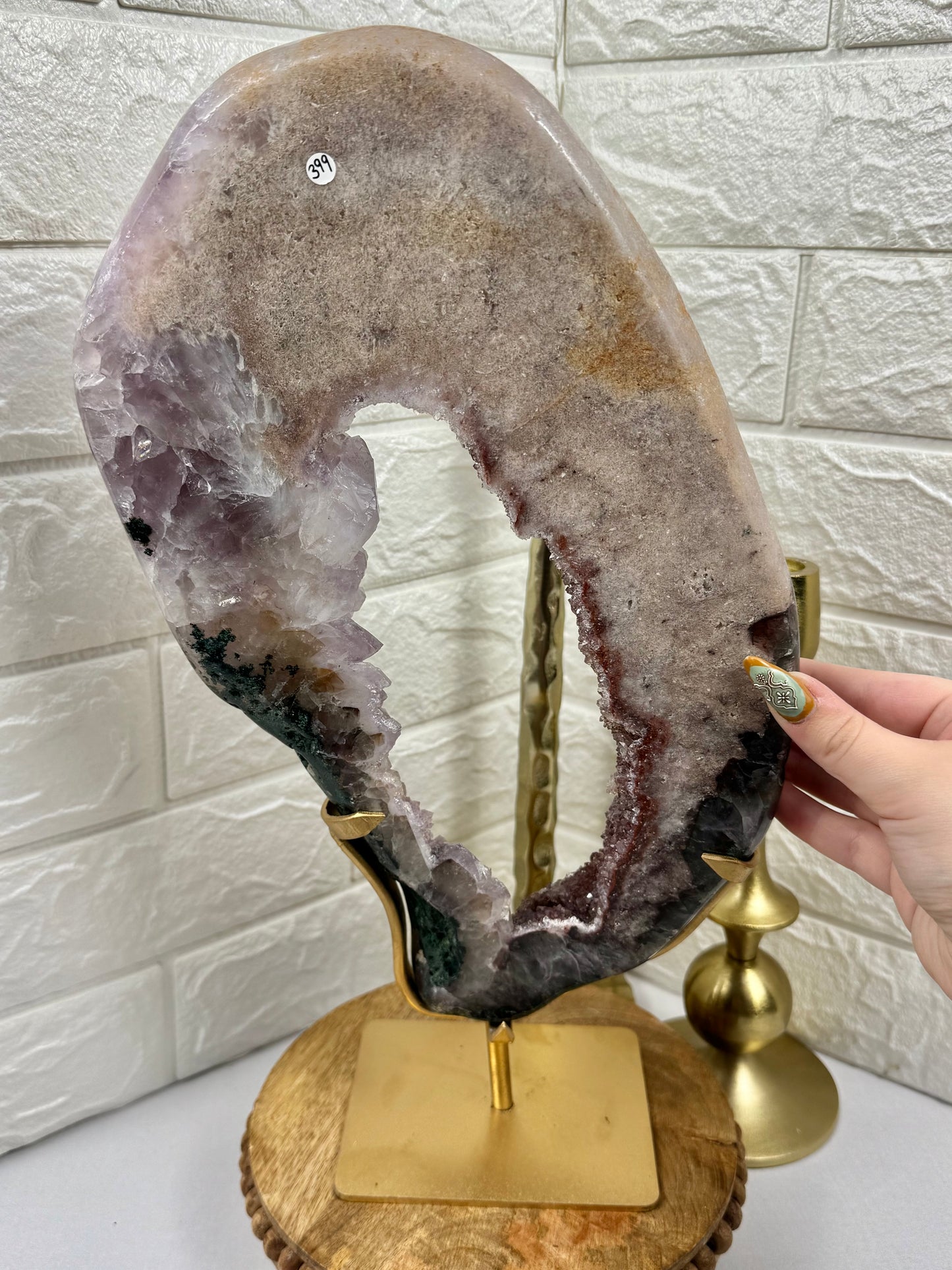 Insane!! XL purple/pink/red amethyst portal on gold stand from Brazil
