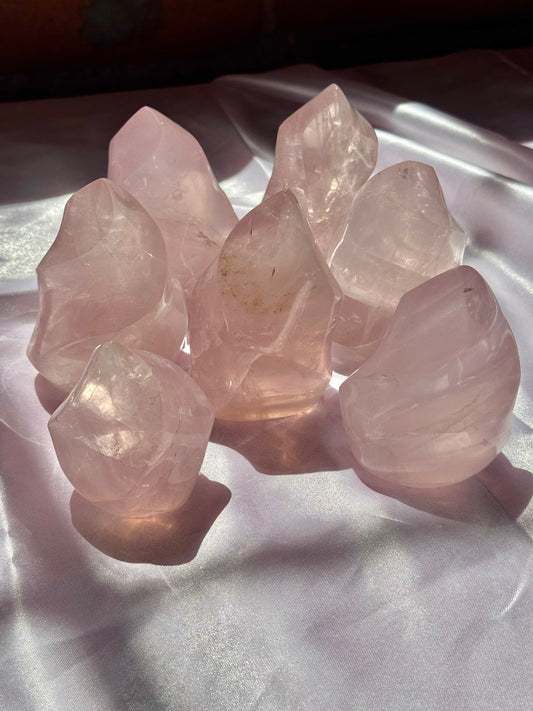 1 intuitive gemmy rose quartz flame from Madagascar