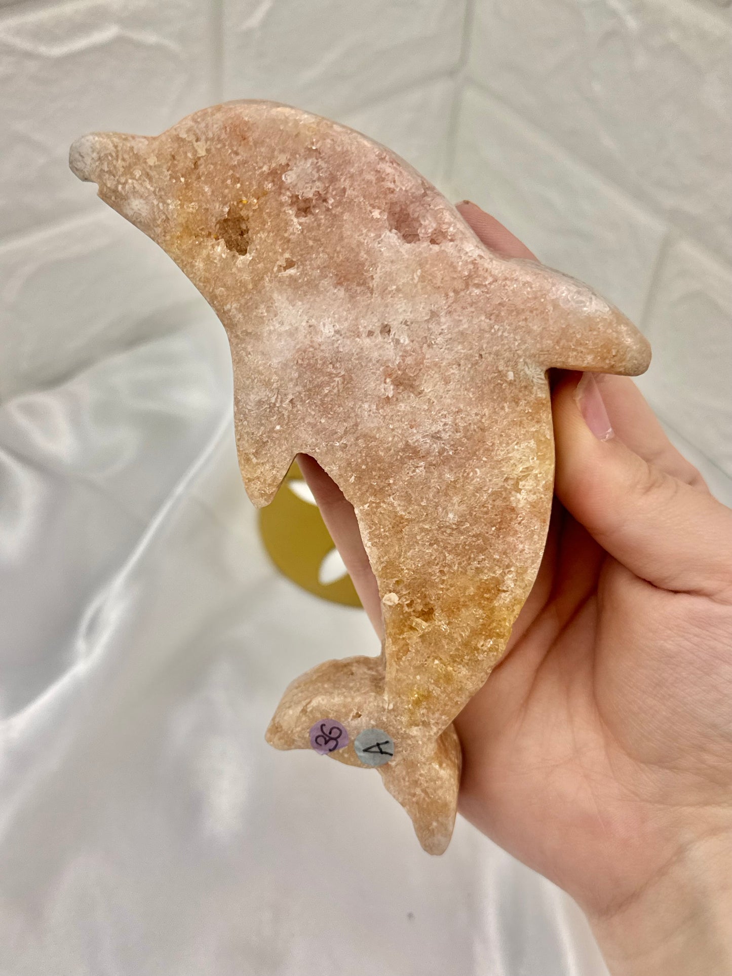 Cute pink amethyst dolphin on stand from Brazil