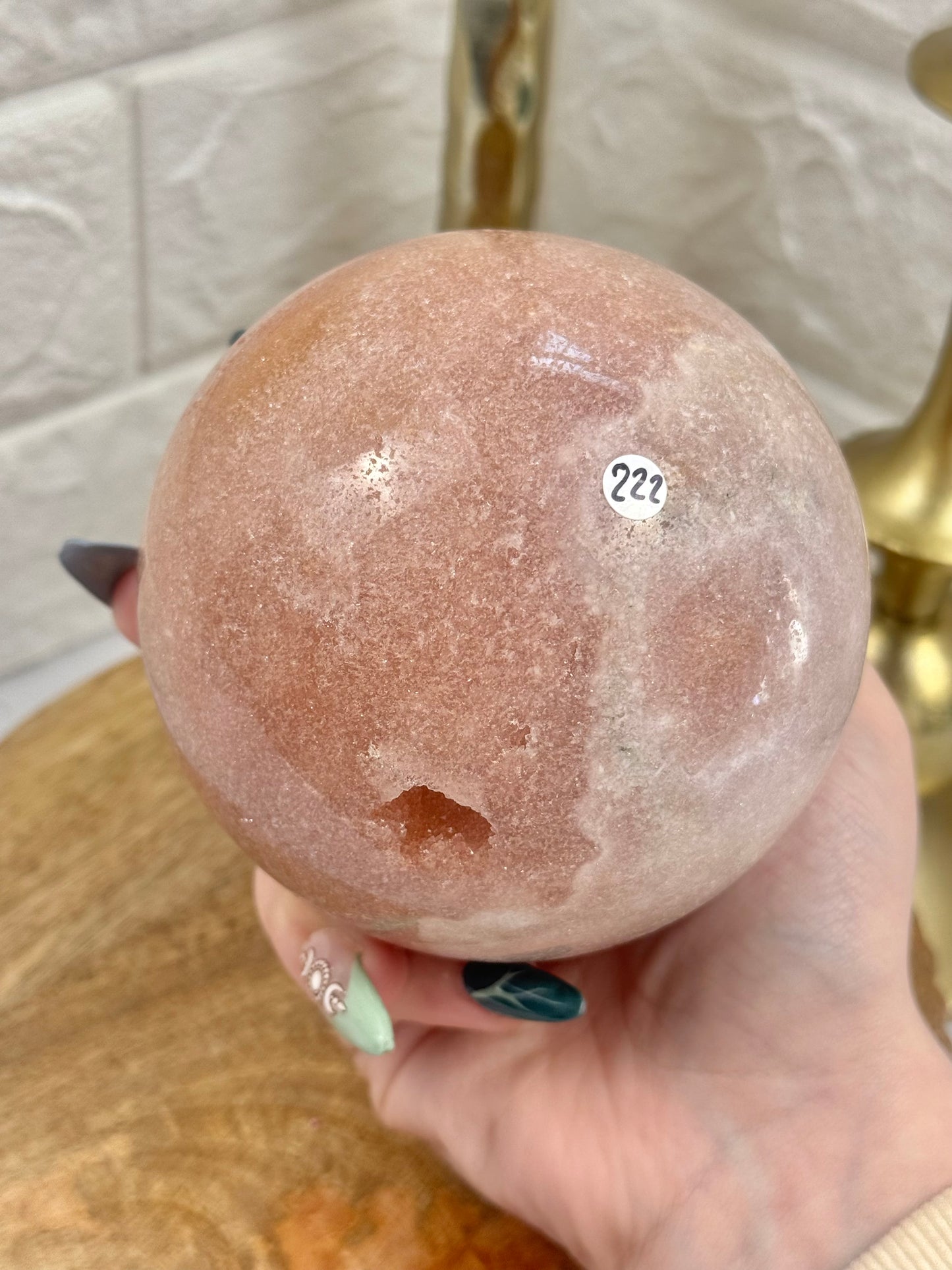 Stunning peachy pink amethyst sphere from Brazil
