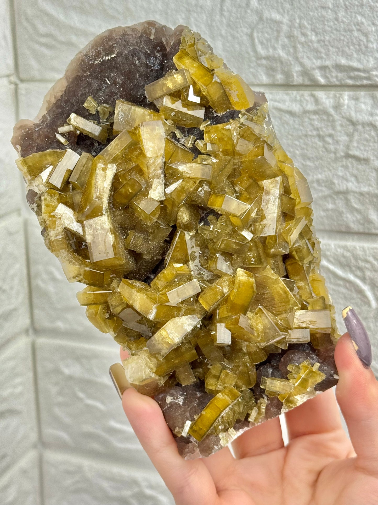 You pick! Incredible yellow barite on purple fluorite from China