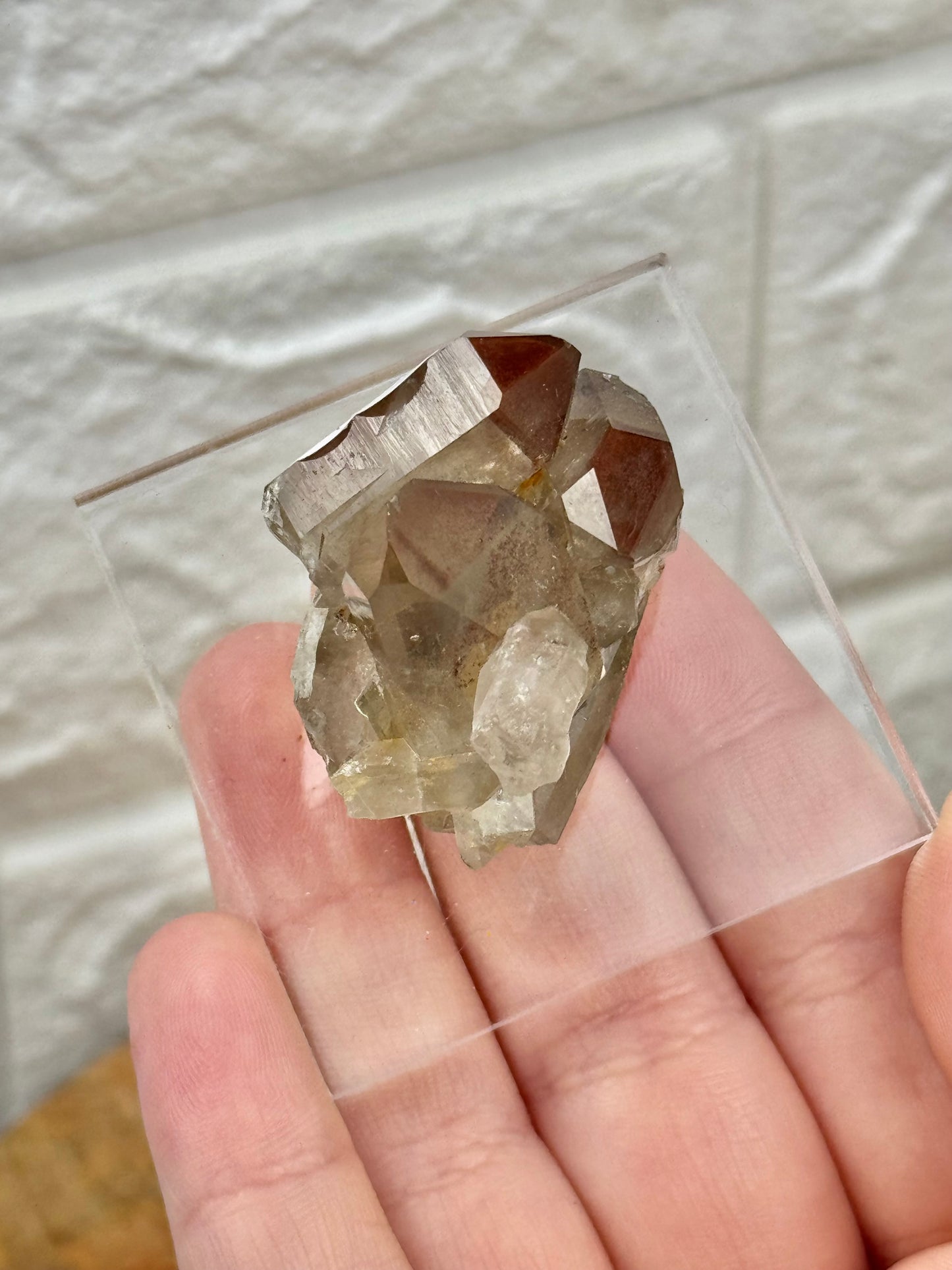 You pick! Hematite included smoky quartz points on stands from Orange river Namibia