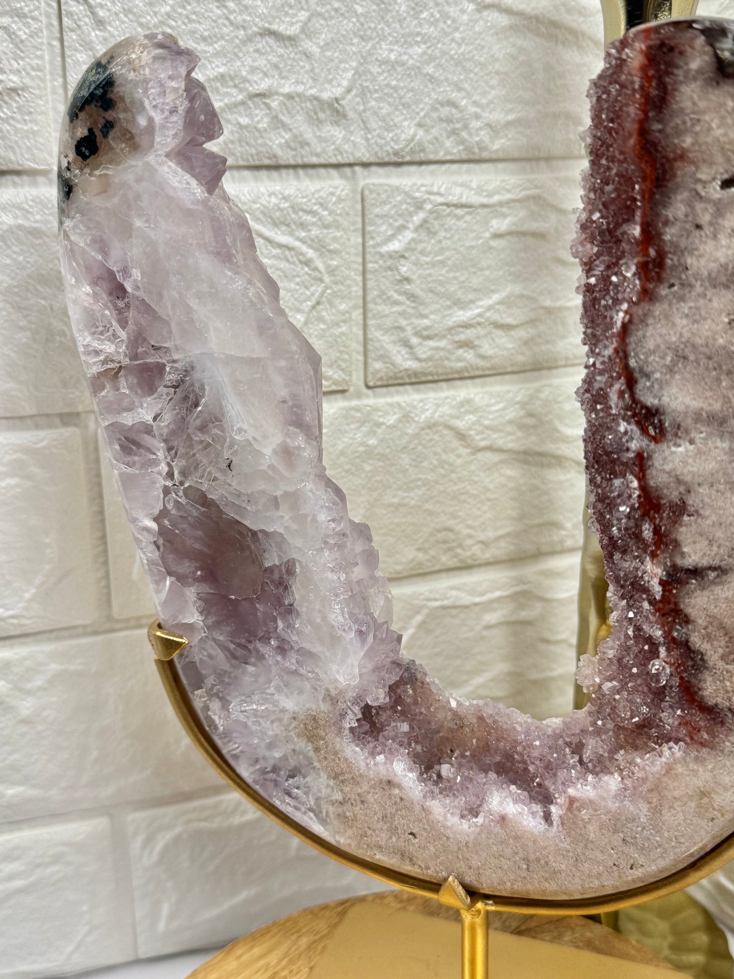 Amazing statement purple/red amethyst portal on gold stand from Brazil