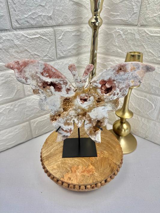 Amazing pink amethyst butterfly on stand from Brazil