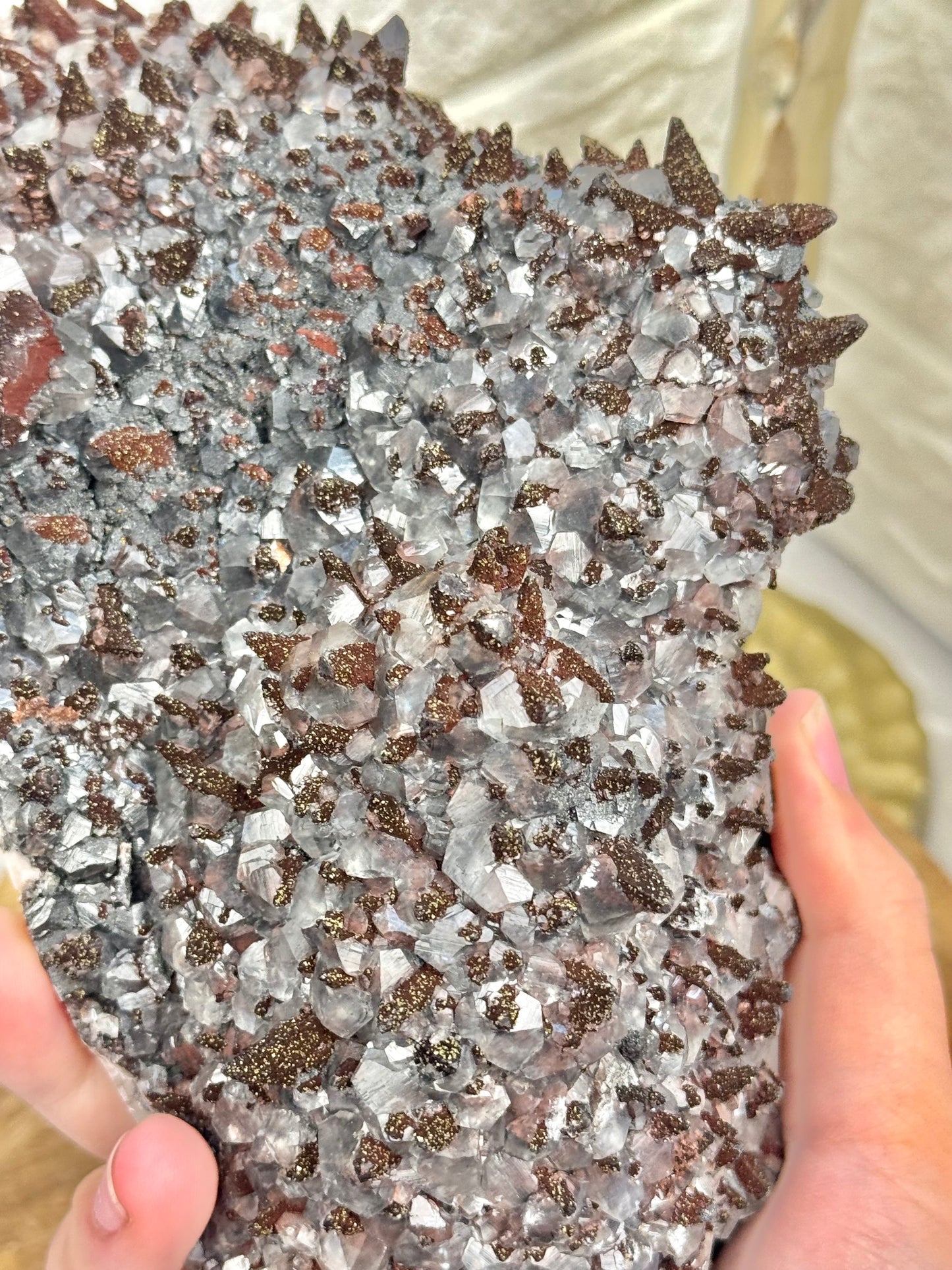 Statement dogtooth calcite w/ Limonite, Pyrite Symboisis from Hubei Province, China