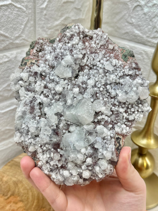 Statement mint green and red apophyllite specimen from India